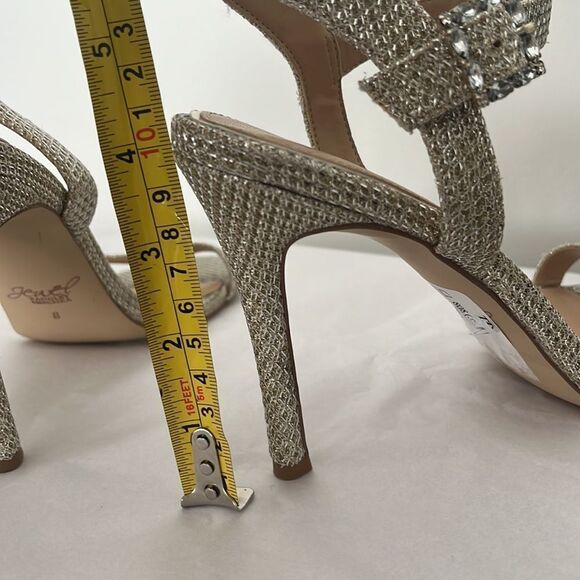 Jewel Badgely Mischka Arlina Glitter Open Toe Ankle Strap Sandal Heels Gold 8 - Picture 10 of 10